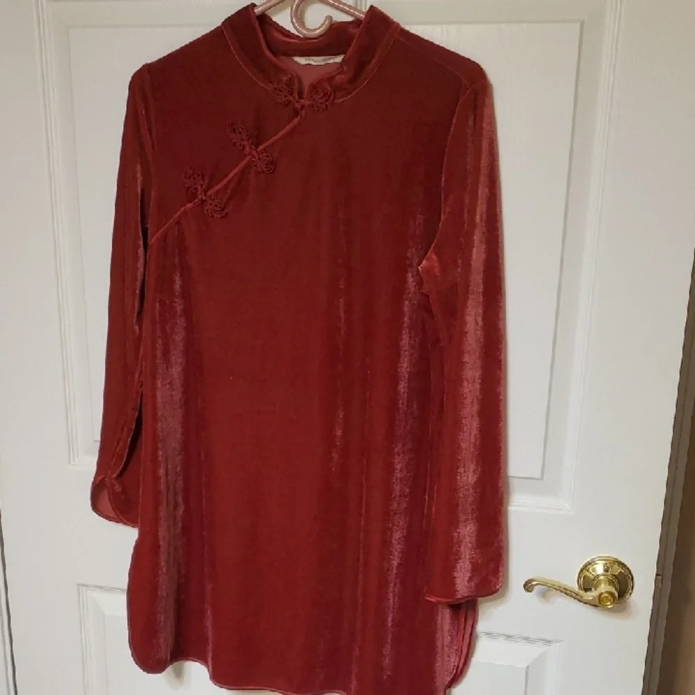Soft Surroundings Maroon Velvet Like Mandarin Collar Tunic Medium
